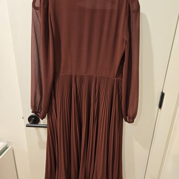 Aritzia Wilfred Beaune Dress Pleated Wrap Long Sleeve Burgundy Size Extra Small - Picture 7 of 13